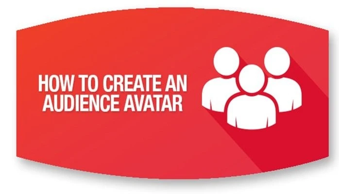 Illustration - white letters on a red background "how to create an audience avatar"