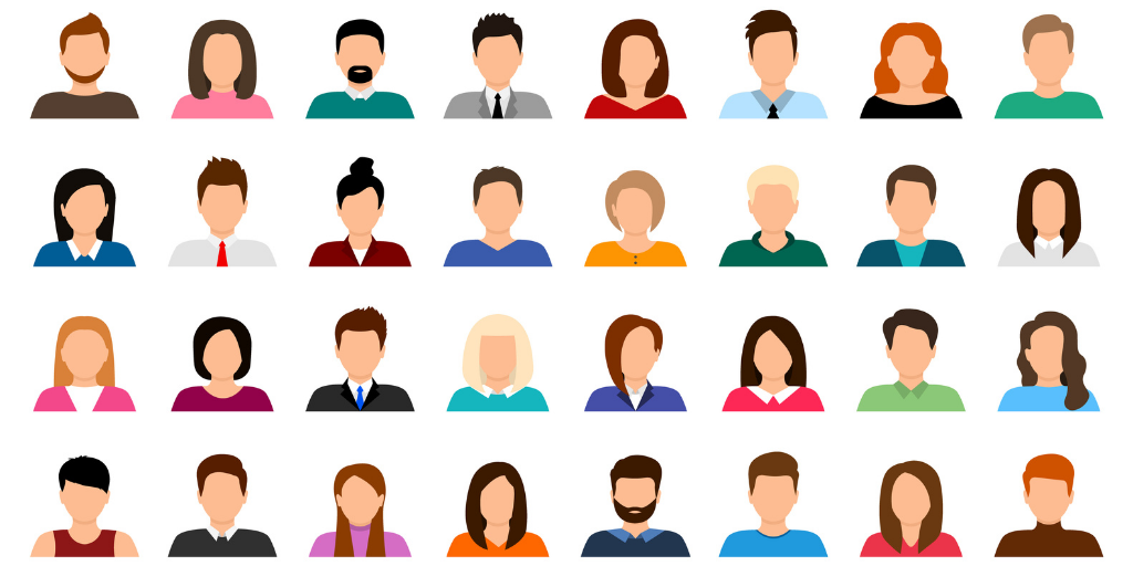 illustration: a lot of people on a white background. they represent customer avatar.