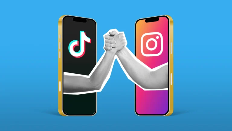 illustration: instagram vs tiktok, two arms fighting